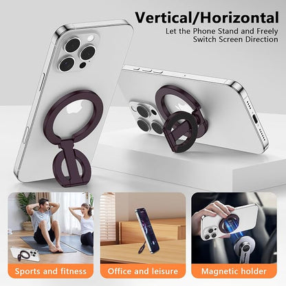 Magnetic Phone Ring Stand for MagSafe Dual-Side Magnetics Phone Grip Holder Gym Adjustable Kickstand Finger Ring Grip for iPhone 17/16/15/14/13/12 Series MagSafe Case, Compatible Magnetic Car Mount