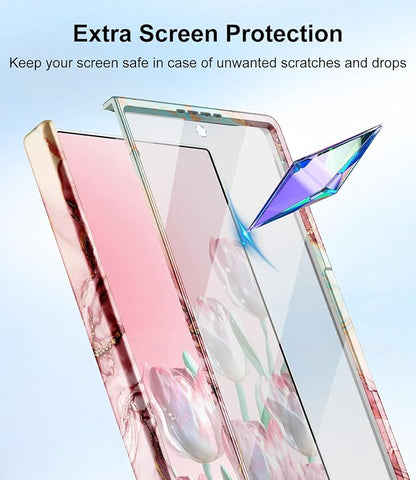 Btscase for Samsung Galaxy Z Fold 8 Ultra Case,Built in Front Screen Protector,[Compatible with MagSafe] Marble Hard PC Slim Shockproof Full Body Drop Protective Case for Z Fold 8 Ultra, Rose Gold