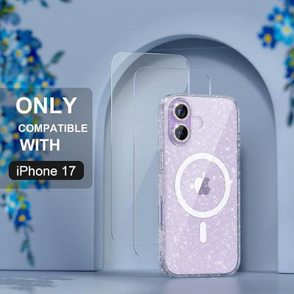 Choiche Magnetic for iPhone 17 Case Compatible with MagSafe, Women Cute Glitter Sparkly Phone Case with Diamond Camera Lens Protectors, Military-Grade Drop Protection 6.3" (Clear)