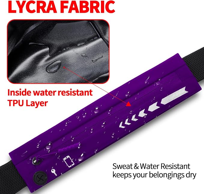 USHAKE Slim Running Belt for Women Men-Runners Phone Holder Fanny Pack, Adjustable, Bounce Free Waist Pouch bag for Workout, Money Belt, Run Gear Accessories Purple