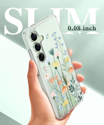 GVIEWIN for Samsung Galaxy S25 Case, Clear Floral Slim Shockproof Protective Women Phone Case, Non-Yellowing, with Screen Protector & Camera Lens Protector for Galaxy S25 6.2", Bloomtrail/Colorful