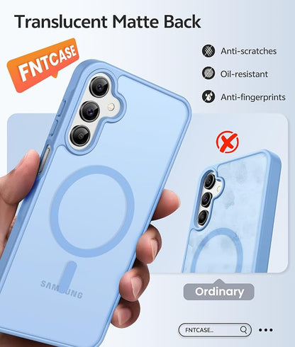 FNTCASE for Galaxy A15 5G Phone Case, Screen Protector, Light Blue | Translucent Matte Magnetic Back, 14FT Military Grade Drop Protection, Shockproof Protective, for Samsung A 15 Cover