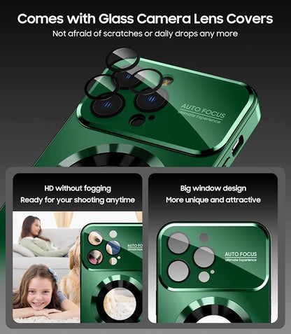 Magnetic for iPhone 15 Pro Max Case, Compatible with MagSafe, Built-in Camera Lens Protector, Logo View, Military Grade Drop Proof Phone Cover, Green