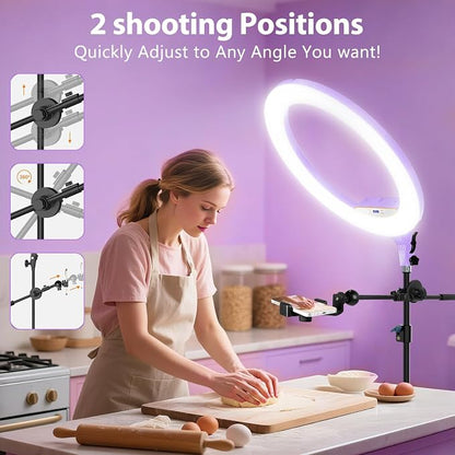 Ring Light 22inch Kit: Ring Light Tripod for iPhone ipad, with 75" Tripod/LCD Display/2 USB Ports Overhead Phone Mount for Video Recording, Zoom Meeting,YouTube,TikTok (Purple)