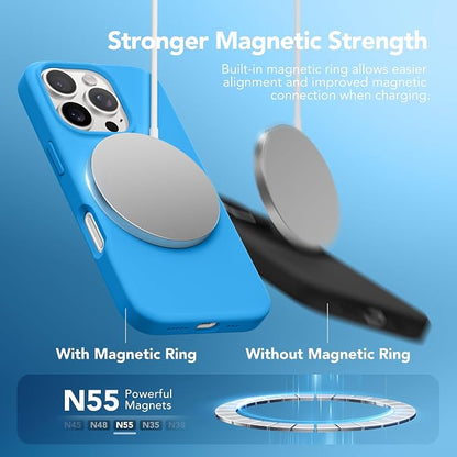 GONEZ Magnetic for iPhone 16 Pro Case, Compatible with MagSafe, [Screen Protector + Camera Lens Protector], Silicone Shockproof Anti-Scratch Protective Phone Case 6.3 inch, Wave Blue