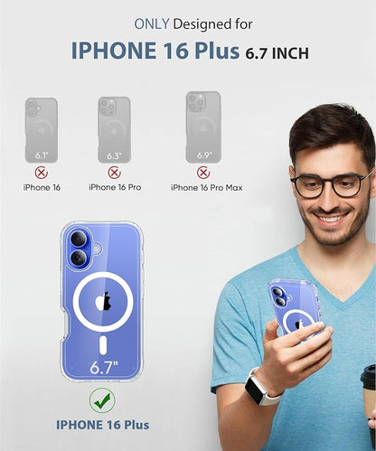 Compatible with iPhone 16 Plus Case Clear, Built-in Screen Protector, with Camera Lens Protector, [Compatible with MagSafe] Full Body Phone Case, Protective Cover for 16Plus 6.7" (Clear)