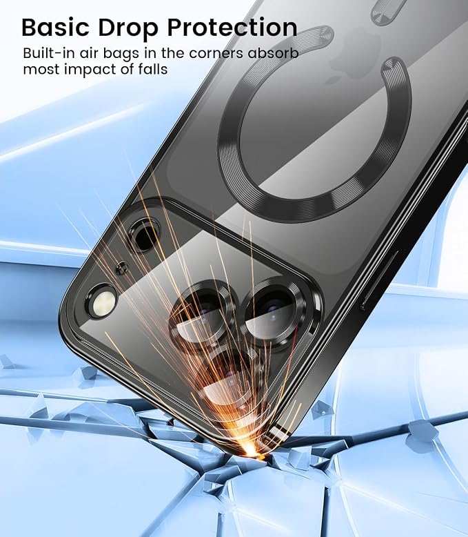 Slim Thin for iPhone 17 Pro Case Clear, Compatible with MagSafe, Built-in Camera Lens Protector, Shockproof Protective Phone Case, Soft Electroplated Magnetic Cover, Black