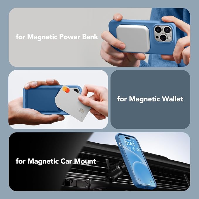GONEZ for iPhone 14 Pro Case, Compatible with Magsafe, with Screen Protector + Camera Lens Protector, Soft Anti-Scratch Microfiber Lining, Shockproof Liquid Silicone Phone Cover, Lake Blue