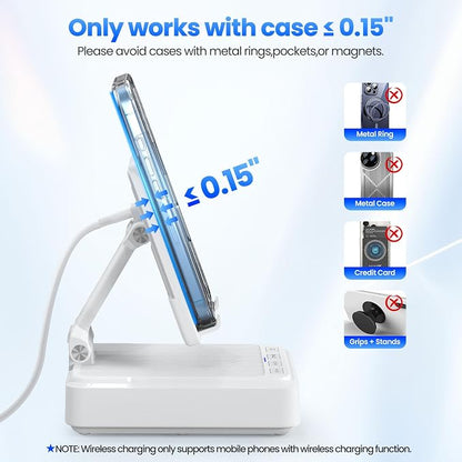 Jteman Cell Phone Stand with Bluetooth Speaker and Wireless Charger,Desktop Charging Station Stand Speaker for iPhone,Christmas Birthday Gift for Men Women (White)