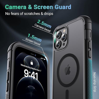 jaroco Magnetic for iPhone 12 Pro Max Case, [Compatible with MagSafe][Military Grade Drop Protection][Heavy Duty Protection][Non-Slip][Shockproof] 2-Layer Durable Bumper Phone Case 6.7''-Black
