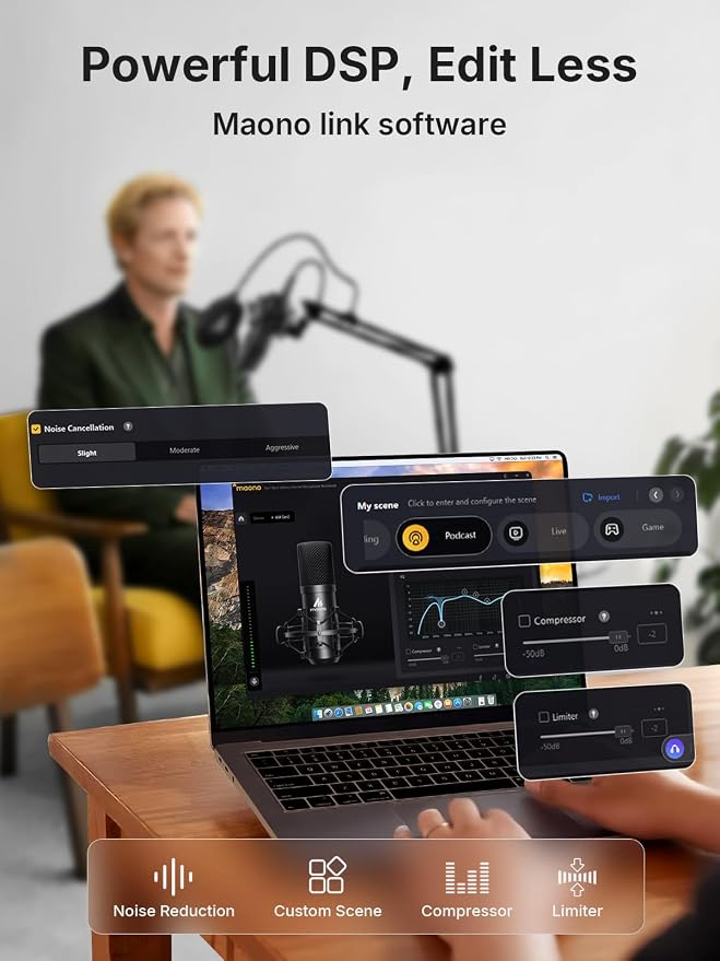 MAONO XLR/USB Condenser Microphone: 192kHz/24Bit Plug & Play PC Computer Podcast Cardioid Metal Mic Kit with Software, Professional Sound Chipset for Recording, Studio, Singing, YouTube A04 Gen2