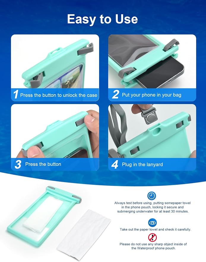 wellhouse Waterproof Phone Pouch, Waterproof Phone Case for iPhone 17 16 15 14 13 Pro Max XS Samsung, IPX8 3D Cellphone Dry Bag Beach Essentials (1 Pack - Crystal Green8.0, 8 inch)