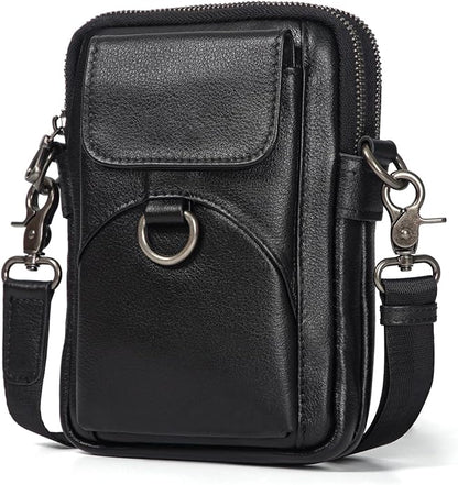 Augus Genuine Leather Small Crossbody Bag Cell Phone Messenger Purse Shoulder Waist Bag for Daily Use for Women and Men