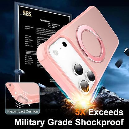 360° Magnetic Swivel Ring for iPhone 17 pro case, Built-in Metal Stand and Ring Holder, Magsafe Compatible, Military Grade Protection, Shock and Vibration Resistant- Pink