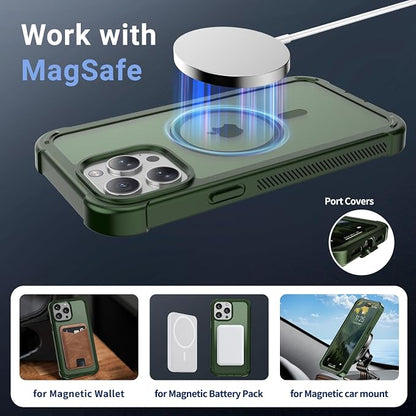 jaroco Magnetic for iPhone 15 Pro Case, [Compatible with MagSafe][Military Grade Drop Protection][Heavy Duty Protection][Non-Slip][Shockproof] 2-Layer Durable Bumper Phone Case 6.1''-Army Green