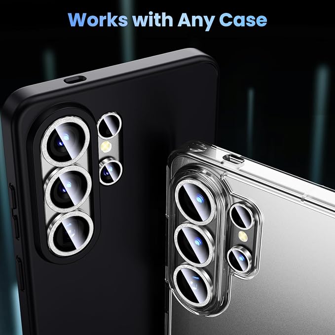 Uyiton for Samsung Galaxy S26 Ultra Camera Lens Protector - [Case-Friendly][Not Easy to Break][Ultra-Thin] Military-Grade Tempered Glass with Aluminum Metal Rear Camera Screen Cover - Glitter Silver