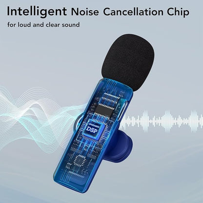USB C Mini Wireless Lavalier Microphone for iPhone 15 16, iOS and Android Devices - Noise Reduction Lapel Mic for Recording, Clip Omni Lav Mic for Video Recording, Tiktok, Youtube, Vlog (Blue)
