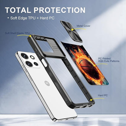 for Motorola Moto G Power 5G 2025 Case with Passionate Basketball, Metal Slide Camera Cover, Screen Protector, Anti-Peeping Privacy Safeguard, Camera Lens Protector Phone Case for Moto G Power 5G