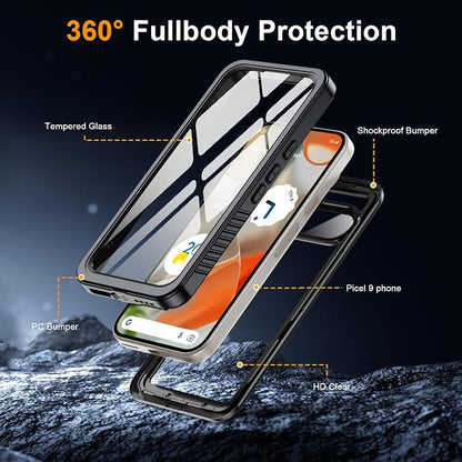GOLDJU for Google Pixel 9 Case, [IP68 Waterproof] Case [Dustproof] with [Built-in Screen Protector], [10FT Military Fully Body Shockproof] Phone Case for Google Pixel 9(2024)-Black