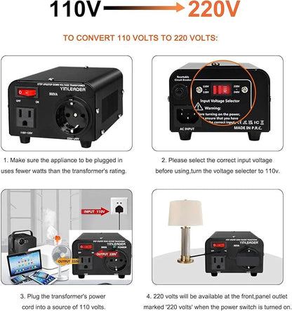 Yinleader 110v to 220v European Voltage Converter Transformer 500W | Step Up Converter 110/120 Volt to 220/230/240 Volt or Step Down 220 to 110,[110V US Power Cord Included Only, No 220V Cord]