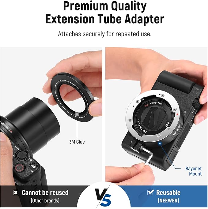 NEEWER Wide Angle Lens Compatible with Sony ZV1 Camera, 2 in 1 18mm HD Wide Angle & 10x Macro Additional Lens with Extension Tube, Bayonet Mount Lens Adapter, Cleaning Cloth (Black Frame)