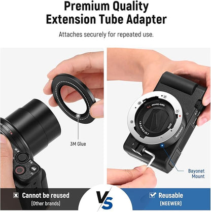 NEEWER Wide Angle Lens Compatible with Sony ZV1 Camera, 2 in 1 18mm HD Wide Angle & 10x Macro Additional Lens with Extension Tube, Bayonet Mount Lens Adapter, Cleaning Cloth (Black Frame)