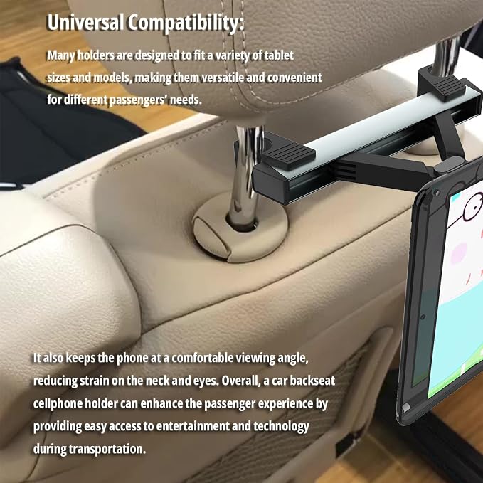 Backseat Headrest Adjustable Tablet Holder for Car Mount Cellphone Stand 360° Swivel Rotating Angle Compatible with ipad/Plus/pro/All 4.7-10.5" Cellphones and Tablet Blue