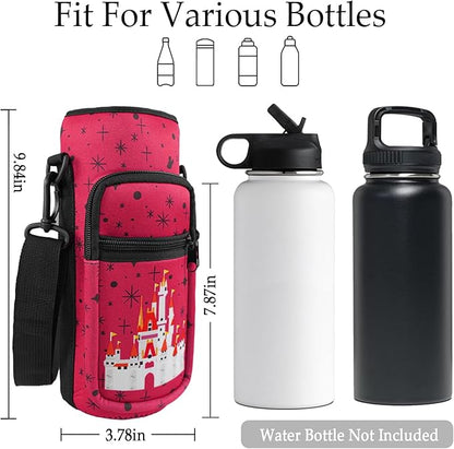 Water Bottle Carrier Bag 25oz/32oz Water Bottle Pouch Holder Adjustable Shoulder Strap Neoprene Water Bottle Sling Bag with Phone Pocket Insulated Tumbler Accessories for Walking