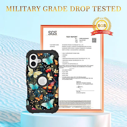 Hocase for iPhone 17 Case 6.3", Heavy Duty Shockproof Protection Soft Silicone Rubber+Hard Plastic Bumpers Hybrid Protective Case for iPhone 17 2025 - Joyful Butterfly
