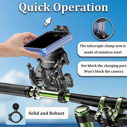 LOKTENWO Motorcycle Phone Mount with Vibration Dampener & Secure Lock, [Size Adjustable] [Larger & Thicker Phones Friendly ] Handlebar Cellphone Holder for ATV Scooter for 5.7''-8.5'' Smartphone
