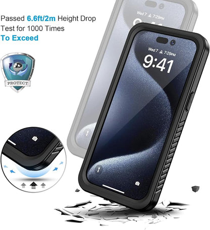 Lanhiem for iPhone 15 Pro Case, IP68 Waterproof Dustproof Shockproof Case with Built-in Screen Protector, Full Body Protective Heavy Duty Phone Case for iPhone 15 Pro - 6.1 inch (Black/Clear)