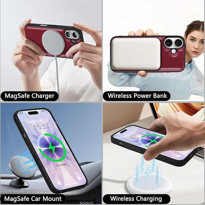 Wallet Case for iPhone 17 with Card Holder/Crossbody Wallet/Strap,[RFID Blocking][Magnetic] PU Leather Phone Case for iPhone 17,6.3 in,Wine Red