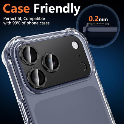 for iPhone 17 Pro Camera Lens Protector, [Military Grade Shatterproof] [Strong Adsorption] [Case Friendly] Full Coverage Metal Aluminum Alloy 9H Tempered Glass Camera Screen Cover, Black