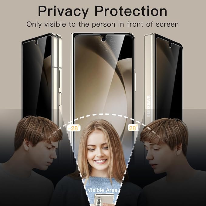 JETech Front Privacy Screen Protector for Samsung Galaxy Z Fold 5, 2-Pack | Anti-Spy Privacy Protection, Tempered Glass, Easy Installation Tool, Case-Friendly, Anti-Scratch Design