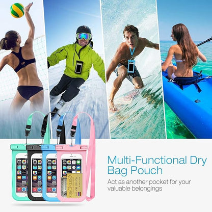 GLBSUNION Universal Waterproof Phone Pouch, 4-Pack IPX8 Waterproof Case Underwater Dry Bag Protective Pouch for Pools Beach Kayaking Travel iPhone 17 16 15 14 13 Pro MAX Plus Galaxy up to 7.5"