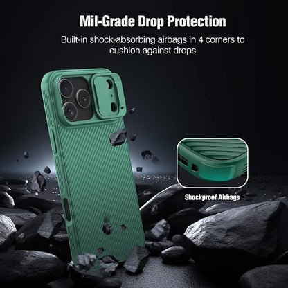 Nillkin Camshield Case for iPhone 17 Pro Max Case, [Built-in Dual Camera Cover][Slim Profile] [Military Grade Drop Protection] Shockproof Bumper Phone Case 6.9 inch 2025 Green