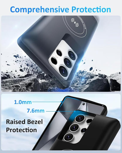Battery Case for Samsung Galaxy S22Ultra/S23Ultra(6.8''), 10000mAh Qi Wireless Charging Magnetic Rechargeable Extended Charge Case, Portable Protective Power Bank for Galaxy S22 Ultra Black