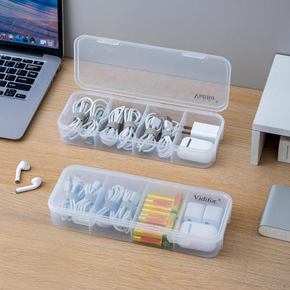 Vidifor 2-Pack Clear Cable Organizer Box with 16 Cable Ties, Portable Cord & Charger Storage for Drawer, Desk, Office & Home (2, Small)