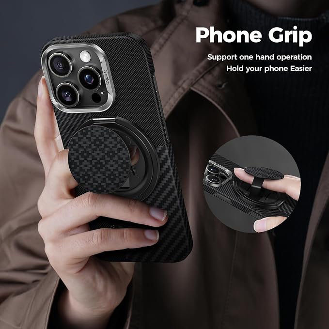 BENKS ArmorPop Magnetic Phone Grip & Stand for MagSafe, 360° Rotation Adjustable Phone Ring Holder for iPhone 17/16/15/14/13/12 Series, Durable Kevlar Design
