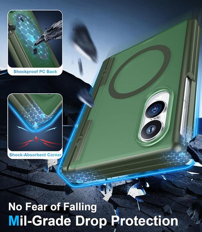 for Samsung Galaxy Z Fold 8 Case,[Compatible with MagSafe][Built-in HD Screen Protector & Kickstand][Hinge Protection] Translucent Matte Full-Body Shockproof Phone Case for Z Fold 8 Wide,Green