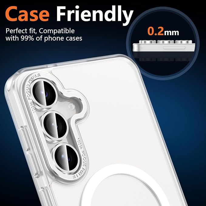for Samsung Galaxy S25 FE Camera Lens Protector, Electroplated Matte Back with 9H Tempered Glass Lens Protector, [Strong Adsorption] [Case-Friendly] Metal Ring HD Clear Lens Cover, SliveryRing
