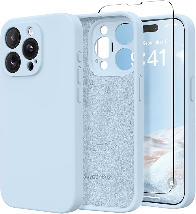 Magnetic for iPhone 13 Pro Case, Compatible with MagSafe, [Full Camera Protection][Screen Protector] Silicone Shockproof Protective Phone Case for iPhone 13 Pro 6.1", Light Blue