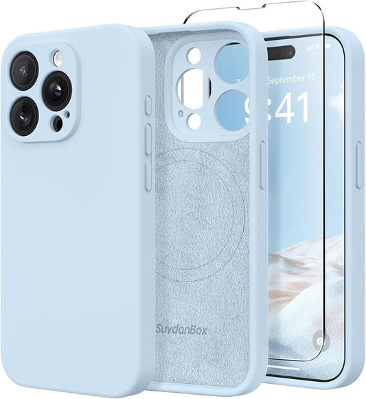 Magnetic for iPhone 13 Pro Max Case, Compatible with MagSafe, [Full Camera Protection][Screen Protector] Silicone Shockproof Protective Phone Case for iPhone 13 Pro Max 6.7", Light Blue