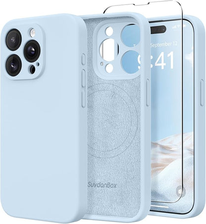 Magnetic for iPhone 15 Pro Max Case, Compatible with MagSafe, [Full Camera Protection][Screen Protector] Silicone Shockproof Protective Phone Case for iPhone 15 Pro Max 6.7", Light Blue