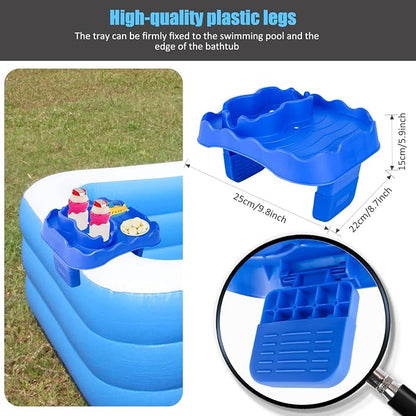Hot Tub Side Table Tray with 2 Cup Holders, Foldable Drink Holder and Snacks Tray Outdoor Hot Tub Accessories for Inflatable Spa/Pool/Bathtub (Blue)