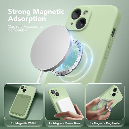 Magnetic for iPhone 15 Case, Compatible with MagSafe, [Screen Protector + Full Camera Protection], Silicone Shockproof Anti-Scratch Protective Phone Case for iPhone 15 6.1", Matcha