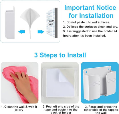 Jetec 8 Pieces Wall Mount Phone Holder Adhesive Remote Control Storage Box Wall Mount Charging Phone Stand Holder Adhesive Non Slip Media Organizer Storage Box for Bedroom Kitchen Bathroom (White)