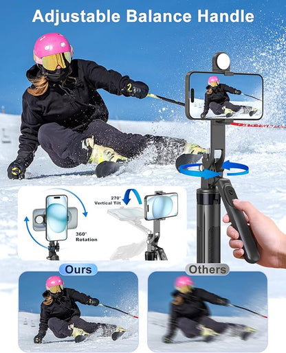 71" Phone Tripod,Tripod for iPhone with Fill Light and Rechargeable Remote,Aluminum Selfie Stick Phone Stand Compatible with Cell Phone/Camera/Ring Light/DJI/GoPro