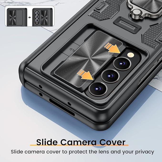 VEGO for Galaxy Z Fold 4 Case Built-in Privacy Screen Protector& Kickstand | Slide Camera Cover & Hinge Protection Full-Body Protective Phone Cover for Samsung Galaxy Z Fold 4 5G - Black
