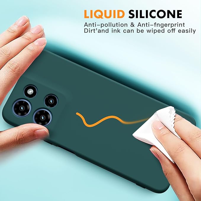 for Motorola Moto G 2025 Case, 2 Pack Tempered Glass Screen Protectors, Soft TPU Liquid Silicone Shockproof Gel Case-Midnight Green